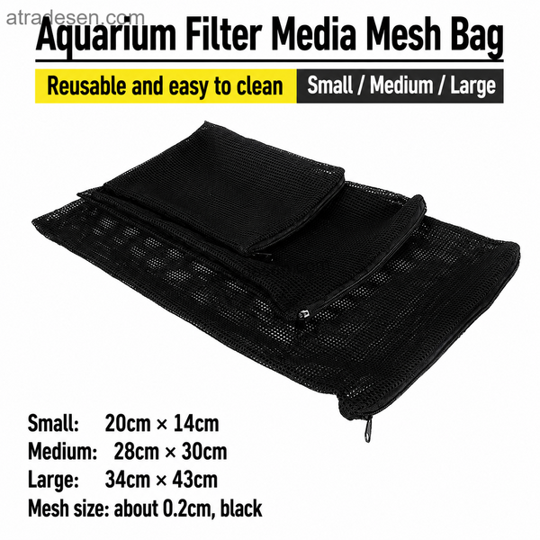 Premium Aquarium Filter Media Zipper Mesh Bag (S/M/L) | Black Net Pouch for Bio-Balls, Carbon & Ceramic Rings