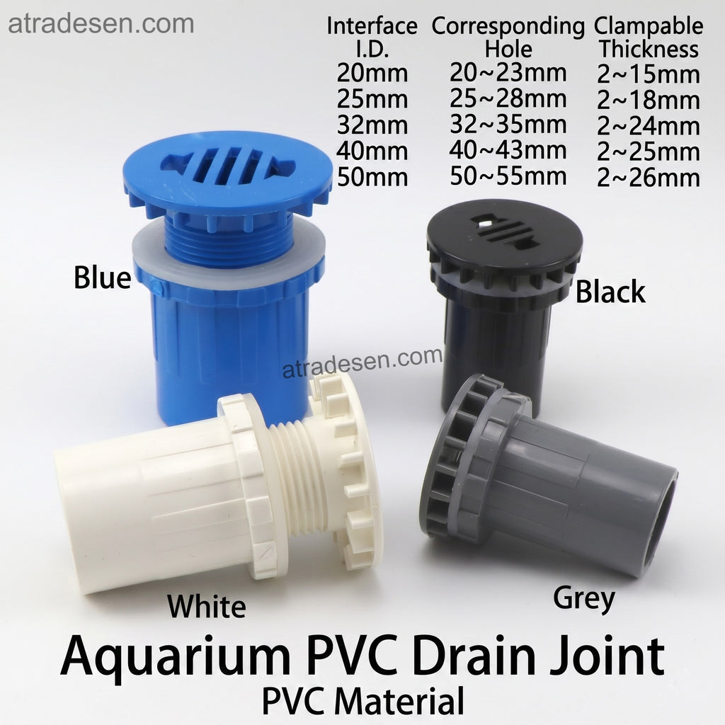 Premium Aquarium PVC Drain Joint (20-50mm) | Anti-Clog Slotted Tank Bulkhead Fitting with Silicone Seal