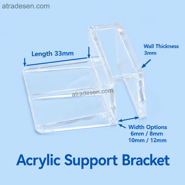 Premium Clear Acrylic Aquarium Lid Support Brackets (6-12mm) | Rimless Tank Glass Cover Clips | Overhead Filter Mount