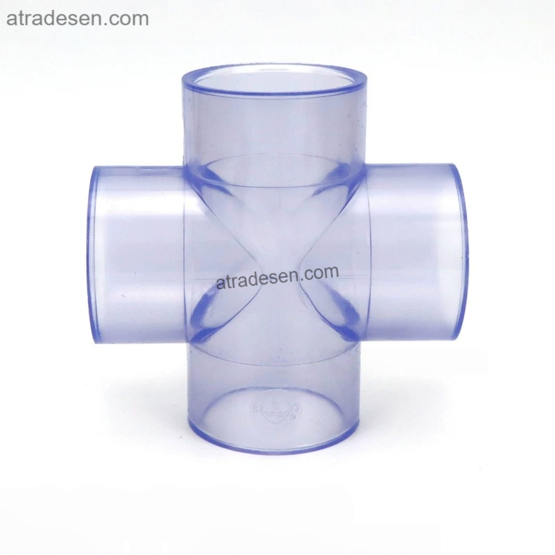 Heavy-Duty Clear UPVC 4-Way Cross (90-110mm) | Industrial Transparent Plumbing Splitter | Chemical Resistant Quad Joint