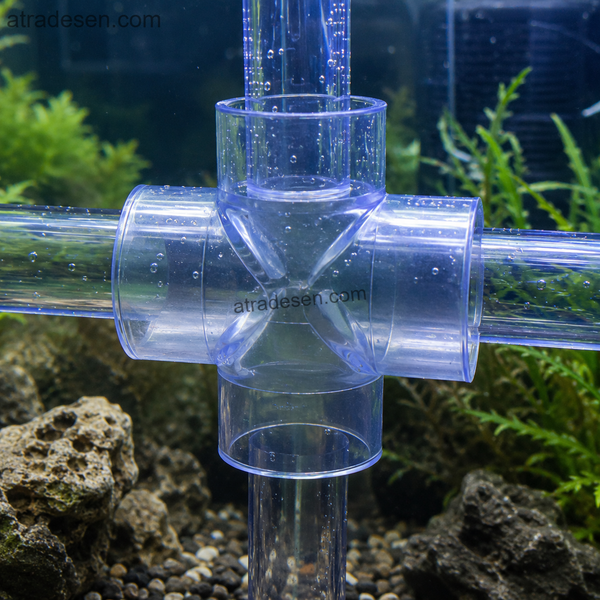 Heavy-Duty Clear UPVC 4-Way Cross (90-110mm) | Industrial Transparent Plumbing Splitter | Chemical Resistant Quad Joint