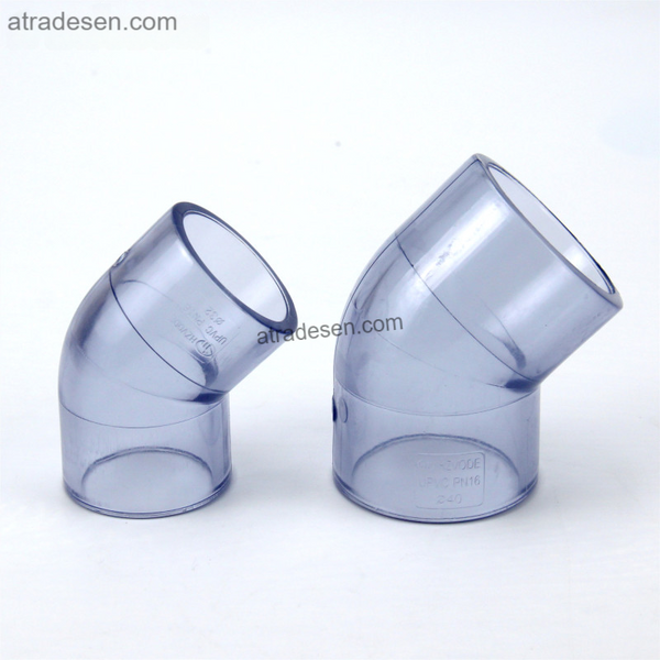Premium Clear UPVC 45° Elbow Connector (20-75mm) | Transparent Aquarium Plumbing Slip Fitting | Low Flow Loss Joint