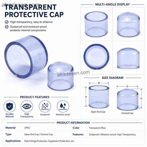 Heavy-Duty Clear UPVC End Cap (90-110mm) | Industrial Transparent Plumbing Slip Plug | Chemical Resistant Pipe Seal