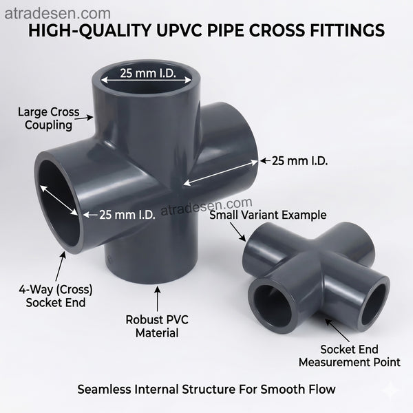Heavy-Duty Dark Grey UPVC Equal Cross (75mm-110mm) - Industrial 4-Way Fitting