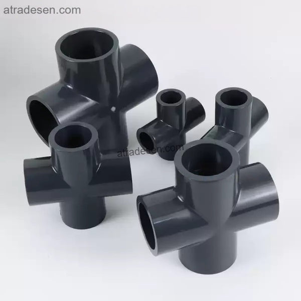 Premium Dark Grey UPVC Equal Cross (20mm-63mm) - Chemical Grade 4-Way Pipe Fitting