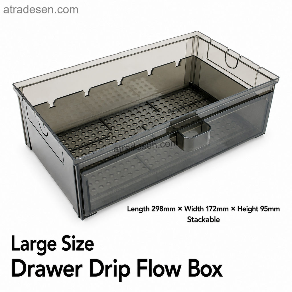 Premium Drawer-Style Aquarium Trickle Filter Box (298x172x95mm) | Stackable Dry-Wet Sump | Easy Maintenance Smoked Grey