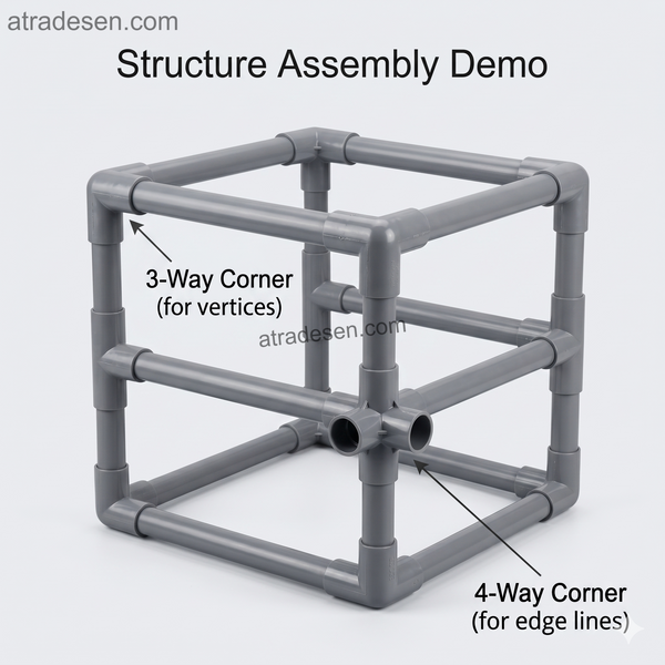 Premium Grey PVC Structural Fittings | 3-Way, 4-Way, 5-Way, 6-Way Connectors for DIY Frames & Plumbing (20mm-50mm)