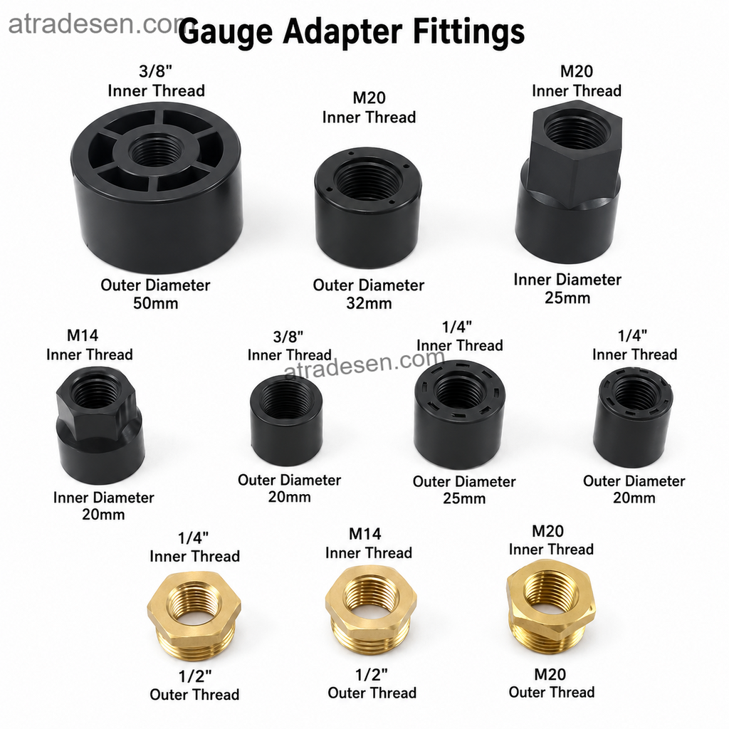 Premium Instrument & Pressure Gauge Adapter Bushing | UPVC & Brass Threaded Reducer | M14/M20 & Standard Pipe Threads