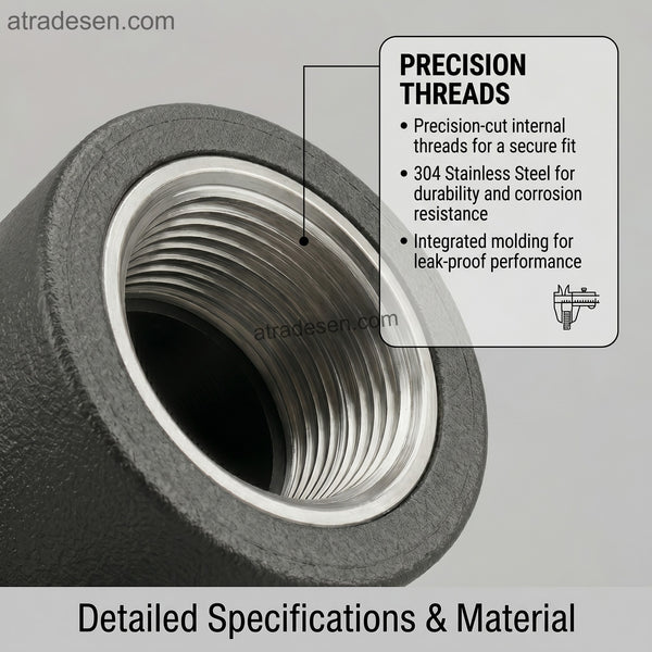 Premium Lesso Black PE Female Threaded Elbow (20mm-32mm) - 304 Stainless Steel Fusion Fitting
