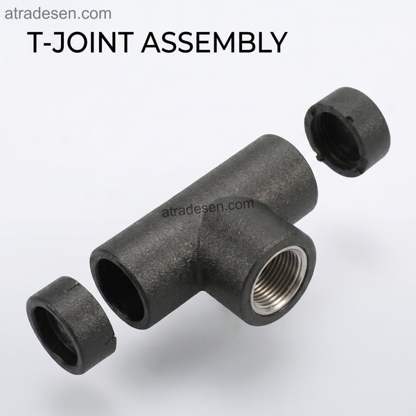 Premium Lesso Black PE Female Threaded Tee (20mm-32mm) - 304 Stainless Steel Fusion Splitter