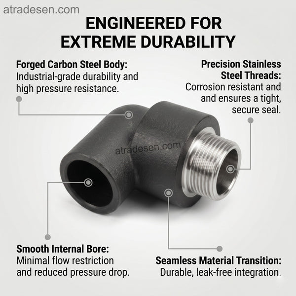 Premium Lesso Black PE Male Threaded Elbow (20mm-32mm) - 304 Stainless Steel Fusion Fitting