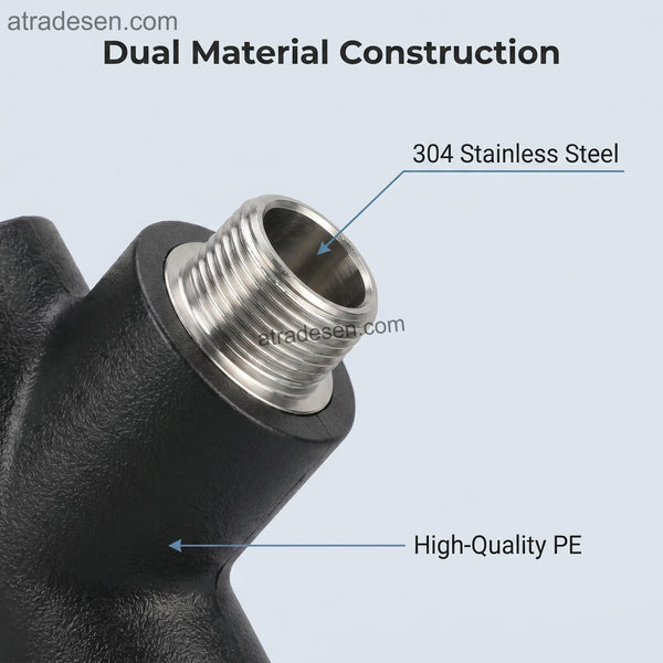 Premium Lesso Black PE Male Threaded Tee (20mm-32mm) - 304 Stainless Steel Fusion Splitter