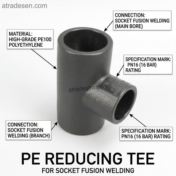 Premium Lesso Black PE Reducing Tee (25mm-63mm) - Hot Melt 3-Way Splitter