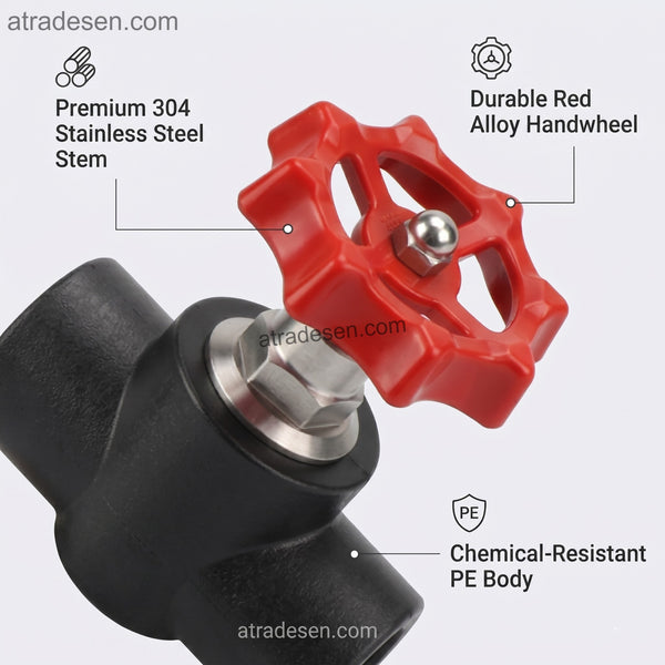 Premium Lesso Black PE Stop Valve (20mm-63mm) - 304 Stainless Steel Core Fusion Valve