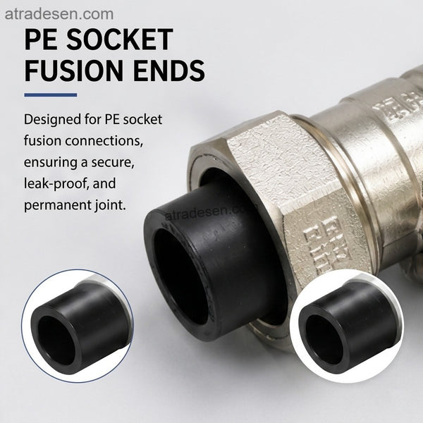 Premium Lesso Black PE True Union Ball Valve (20mm-32mm) - 304 Stainless Steel Fusion Valve