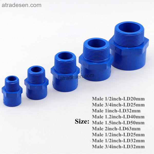Premium Lesso Blue UPVC Male Thread Adapter (20-63mm)  PVC Slip Socket to MPT Connector  Aquarium Plumbing