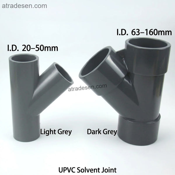 Premium Light Grey PVC 45-Degree Wye Fitting (20mm-50mm) - Y-Tee Pipe Connector for Smooth Flow
