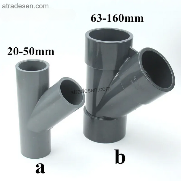 Heavy-Duty Dark Grey PVC 45-Degree Wye Fitting (63mm-160mm) - Industrial Y-Tee Connector