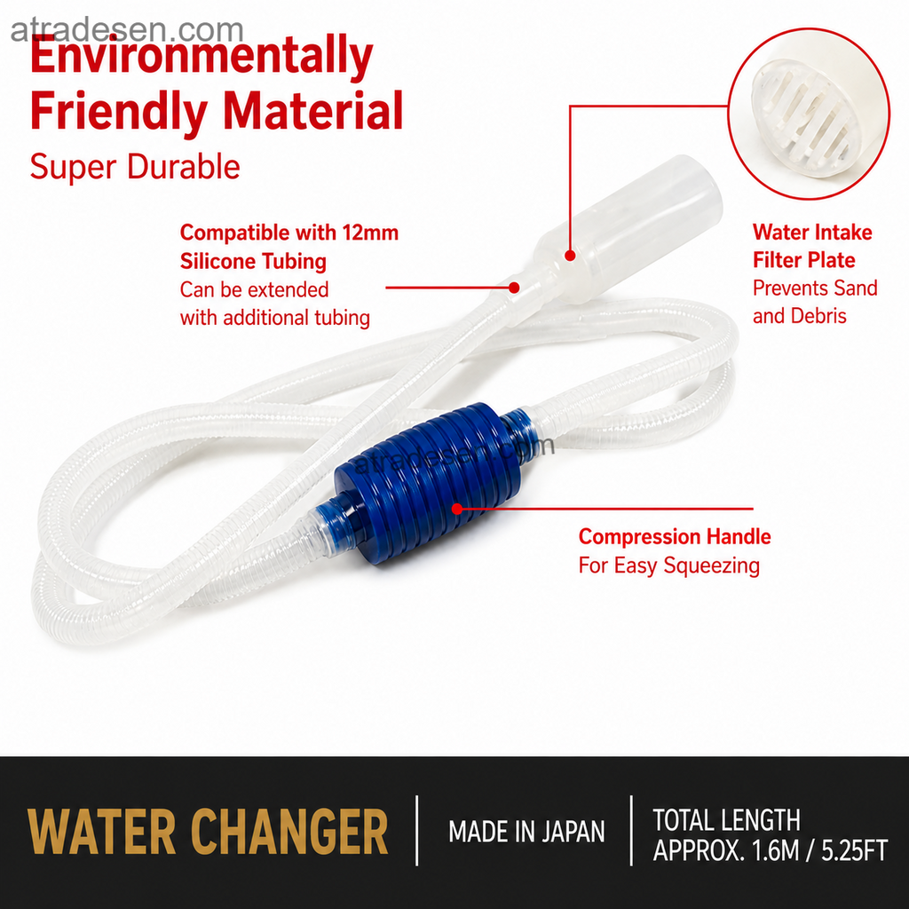 Premium Manual Aquarium Siphon Water Changer (1.6m / 5.25ft) | Gravel Cleaner Vacuum Pump with Filter Mesh