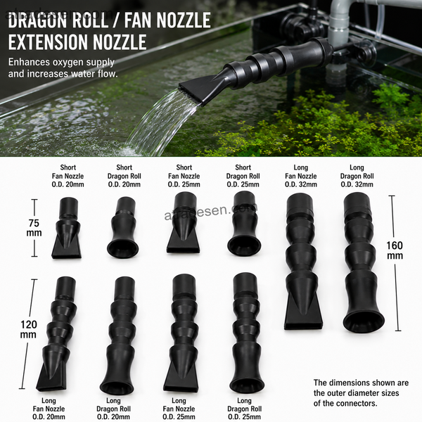 Premium Modular Aquarium Return Nozzle (20-32mm) | 360° Adjustable Fan & Dragon Roll Flow Director | Loc-Line Style