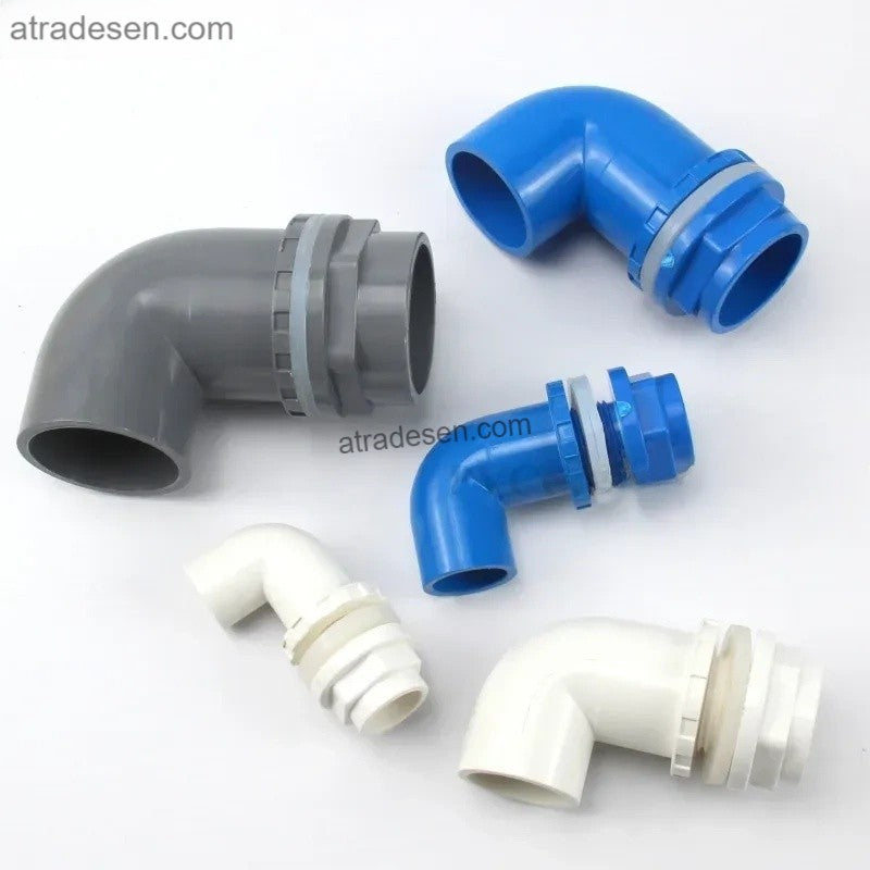 Premium PVC Aquarium 90-Degree Elbow Bulkhead Fitting - Water Tank Inlet Outlet Joint