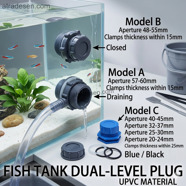 Premium PVC Aquarium Dual-Level Water Plug - Manual Drain Bulkhead Fitting