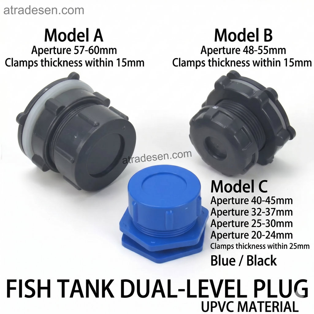 Premium PVC Aquarium Dual-Level Water Plug - Manual Drain Bulkhead Fitting