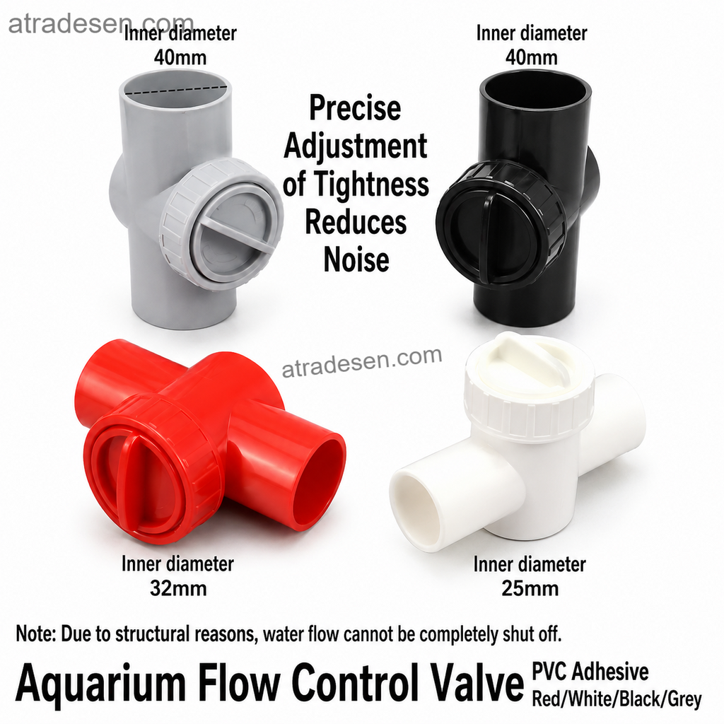 Premium PVC Aquarium Flow Control Valve (20-40mm) | Noise Reducing Throttle Valve | Micro-Adjust (Non-Shutoff)