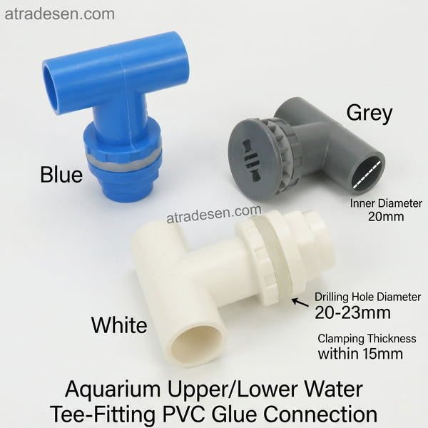 Premium PVC Aquarium Tee Bulkhead Fitting (20mm) | Upper/Lower Water & Drain Joint for Multi-Tank Racks