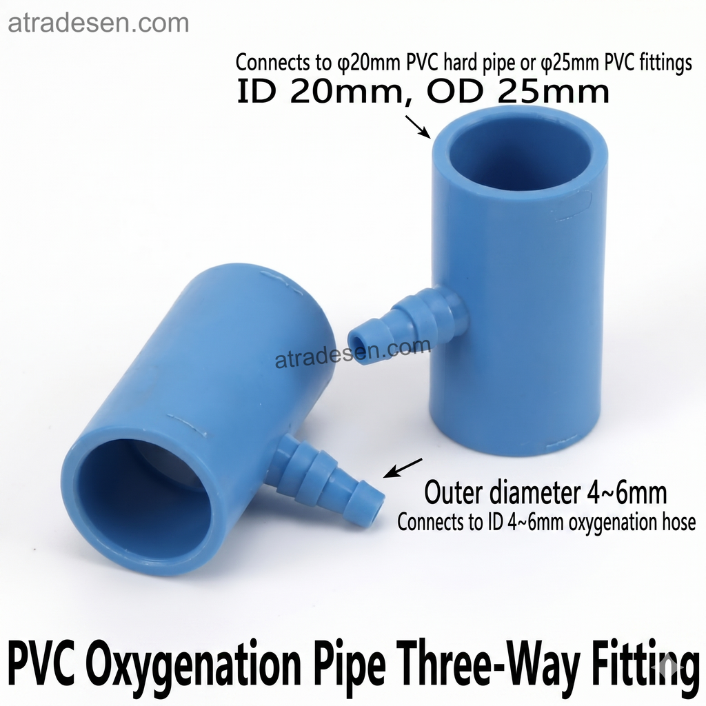Premium PVC Inline Oxygenation Tee Fitting (20mm ID) - 4-6mm Airline Barb Adapter