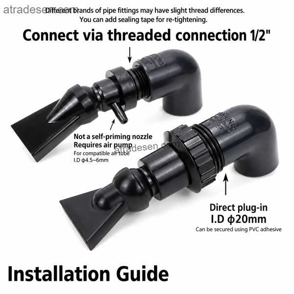 Premium PVC Overflow Panel Mount Duckbill Nozzle (A/B Type) | 360° Rotatable Aquarium Return | AIO Back Filter Bulkhead