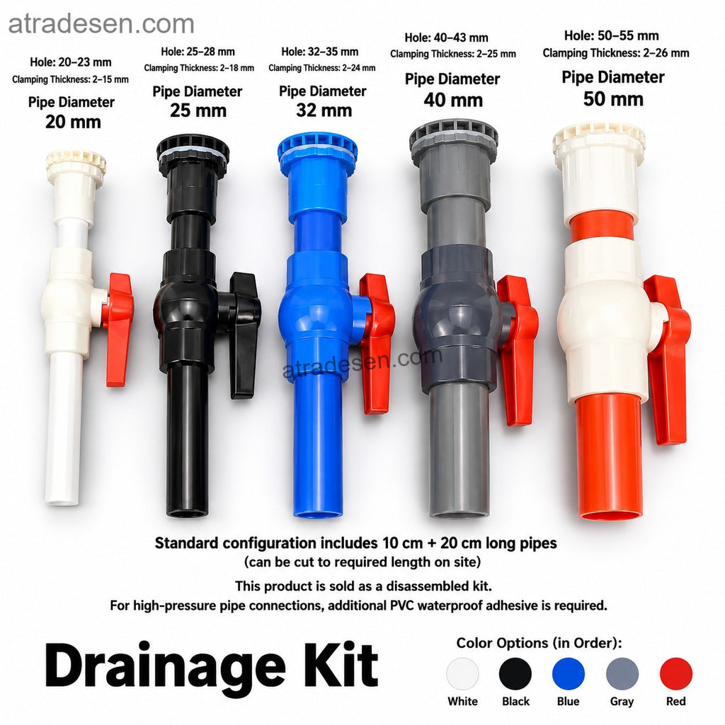 Premium PVC Straight Drainage Kit with Side-Handle Valve (20-50mm) | Aquarium Flush Bulkhead Plumbing Set | DIY Water Change