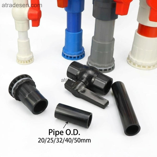 Premium PVC Straight Drainage Kit with Side-Handle Valve (20-50mm) | Aquarium Flush Bulkhead Plumbing Set | DIY Water Change