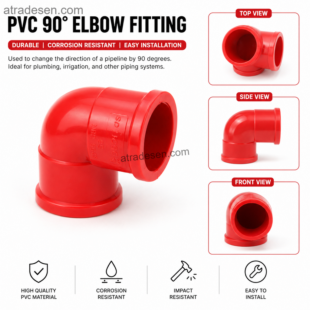 Premium Red UPVC 90° Elbow Joint (20-50mm) | Aquarium Plumbing Slip Fitting | Color-Coded Pipe Connector
