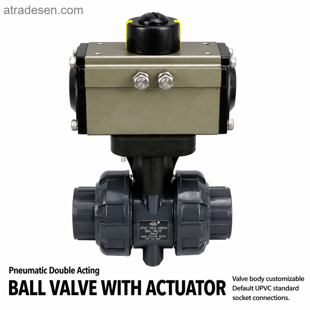 Premium S.H Pneumatic UPVC True Union Ball Valve (20-63mm) | Automated Air-Actuated Flow Control | Complete Assembly