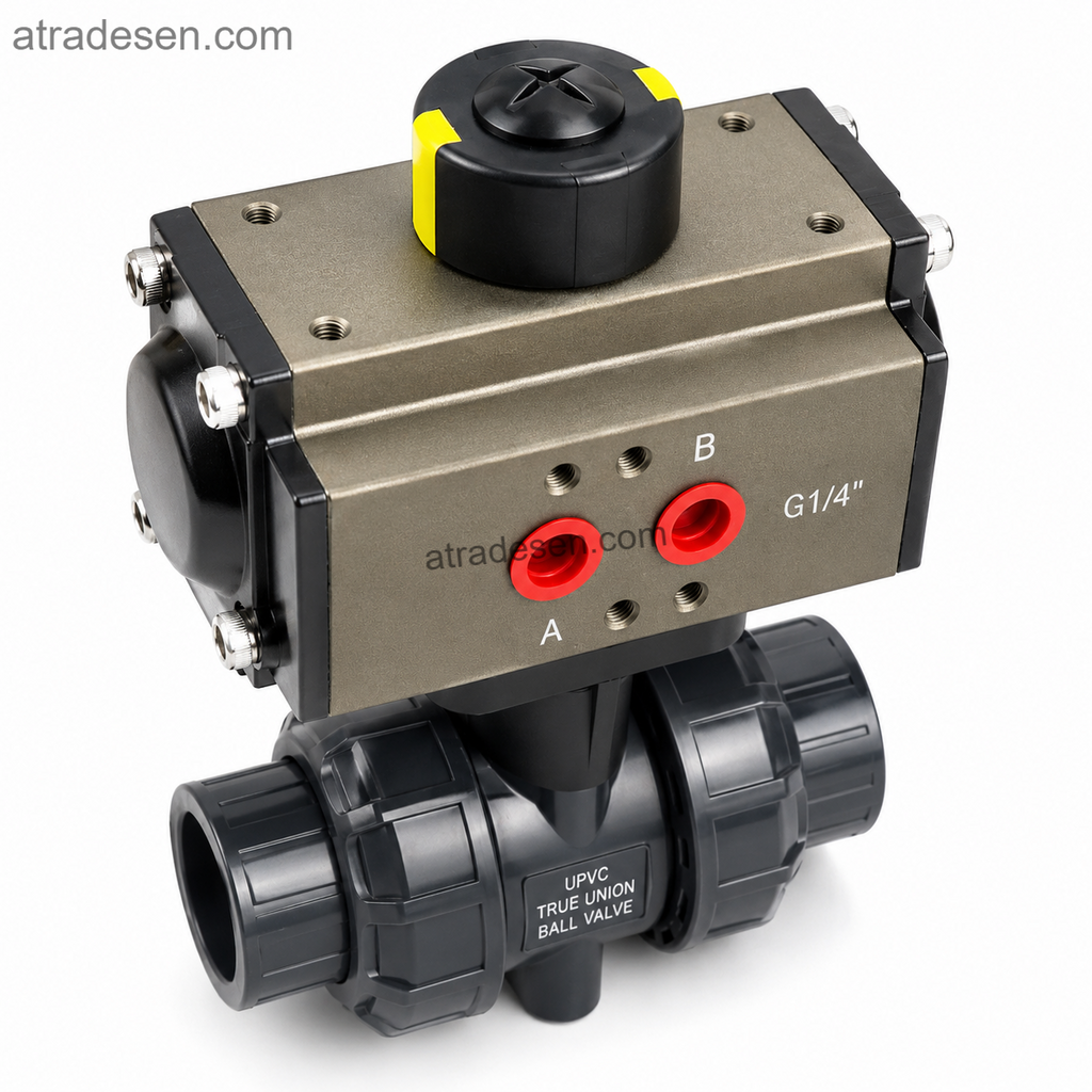 Heavy-Duty S.H Pneumatic UPVC Ball Valve (75-110mm) | Industrial Air Actuated Valve Assembly | Chemical Resistant