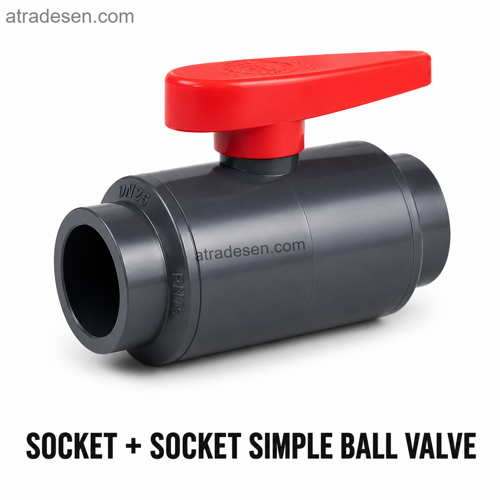 Premium SanKing Grey-Black UPVC Ball Valve (20-63mm) | Compact Aquarium Flow Control Slip Valve | Rigid Pipe Plumbing