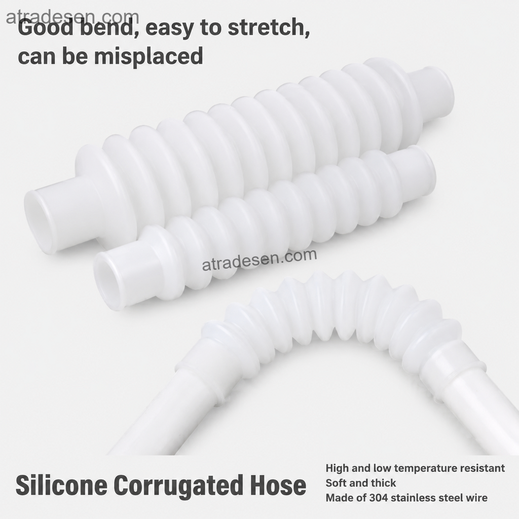 Premium Silicone Corrugated Flexible Hose (20-63mm I.D) | Expandable Aquarium Drain Tube | 304 Stainless Steel Wire Reinforced