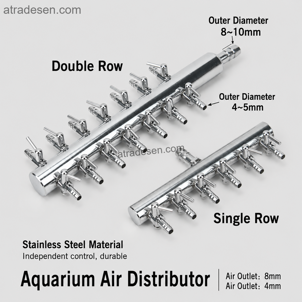 Premium Stainless Steel Aquarium Air Distributor | 8mm Inlet to 4mm Outlets | Air Pump Splitter Control Valve Manifold