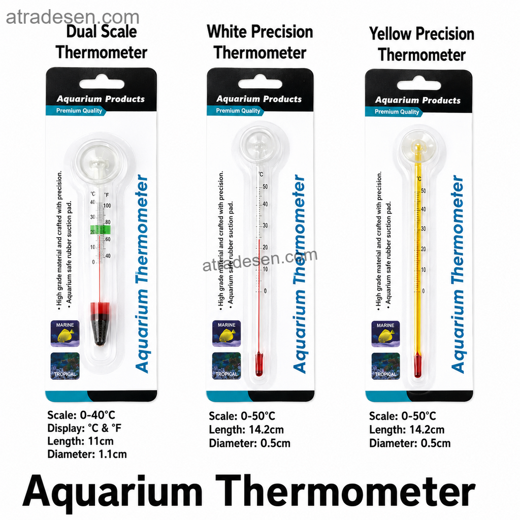Premium Submersible Glass Aquarium Thermometer | Suction Cup Water Temp Gauge | Dual Scale °C/°F & Precision Models