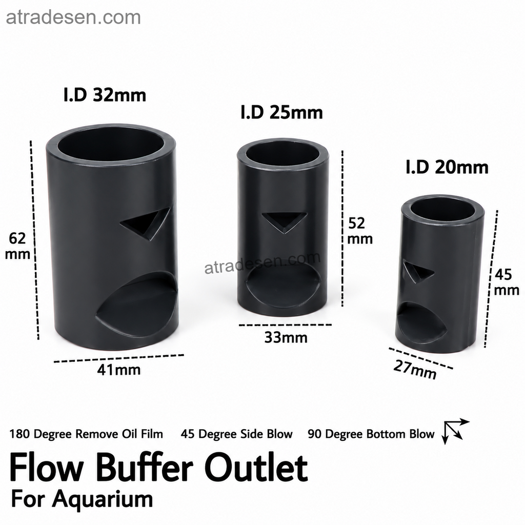 Premium UPVC 3-Way Flow Buffer Outlet Nozzle (20-32mm) | Aquarium Surface Skimmer & Bottom Sweeper | Space-Saving Return