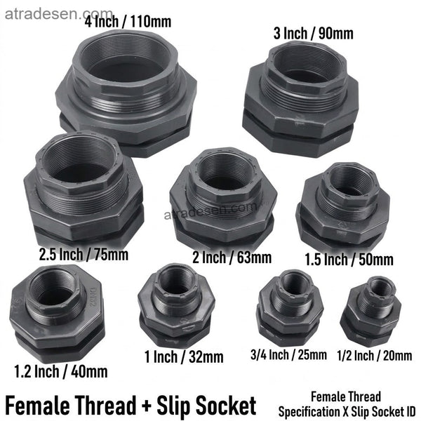 UPVC Bulkhead Tank Connector | Double Female Thread (FPT x FPT) | Fish Tank & Pool Plumbing