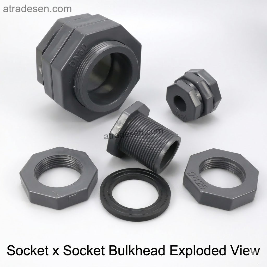 UPVC Composite Tank Connector (DN15-DN100) | Socket x Socket Bulkhead Fitting | Aquarium & Water Tank Drain