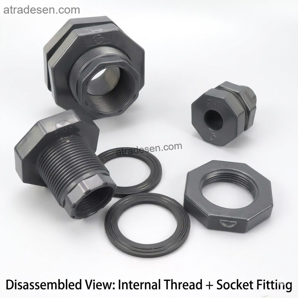 UPVC Tank Connector Bulkhead | Female Thread x Socket Slip | Water Tower & Aquarium Valve Adapter