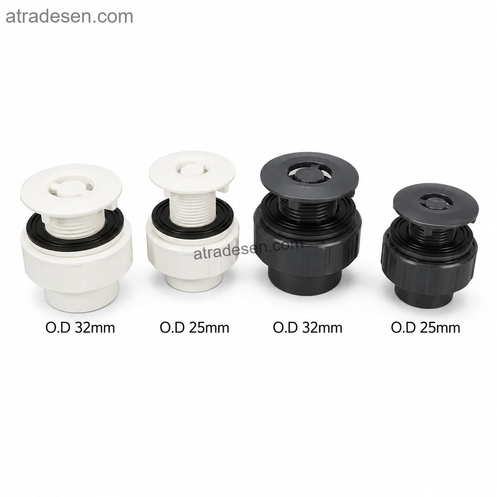 Premium UPVC Detachable Aquarium Drain Bulkhead (25-40mm) | Quick-Release Union Flush Mount Connector | Zero Dead Water
