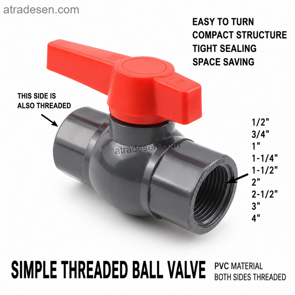 Premium UPVC Double Female Threaded Ball Valve (1/2" - 2") | Side-Handle FPT x FPT Flow Control | Easy-Turn Aquarium Valve