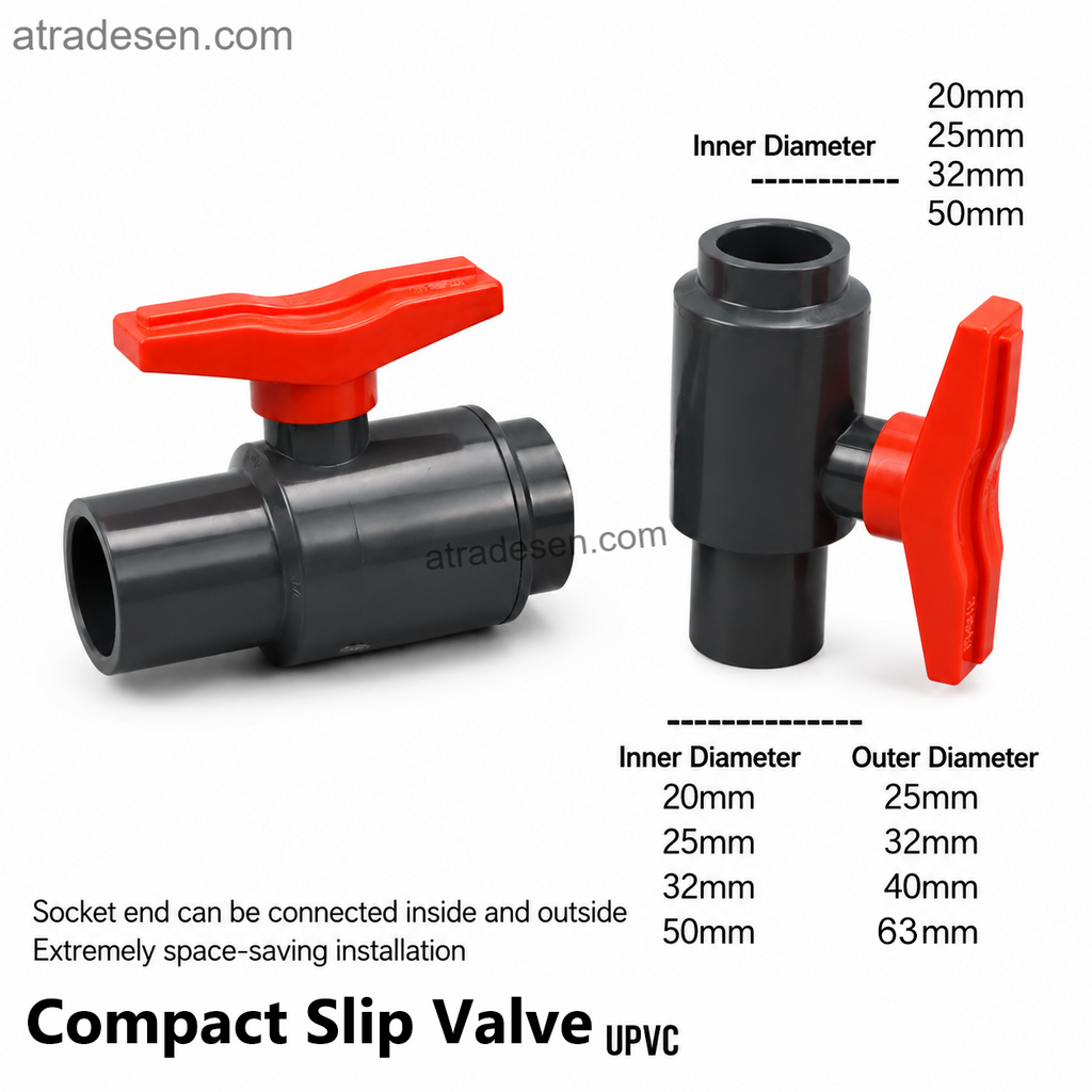 Premium UPVC Dual-Connection Compact Ball Valve (20-63mm) | Space-Saving Slip & Spigot Flow Control | Aquarium Plumbing