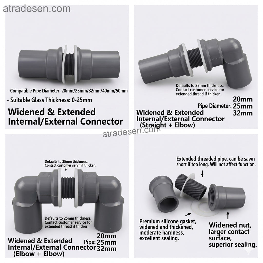 Premium UPVC Extended Aquarium Bulkhead Fitting - Widened Leak-Proof Tank Connector