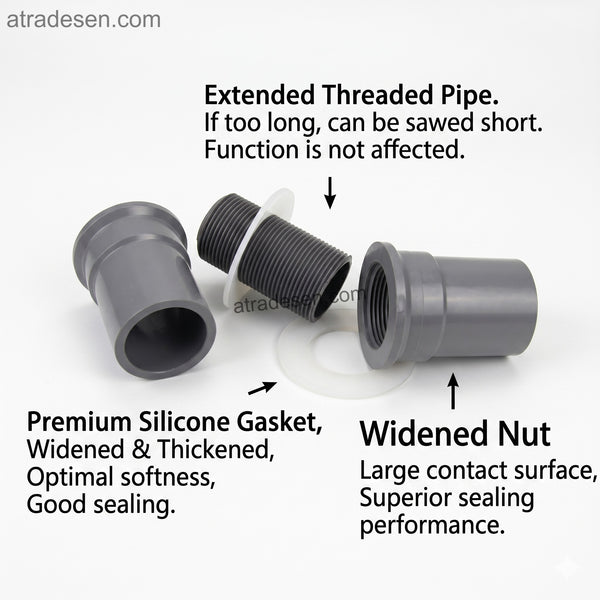 Premium UPVC Extended Aquarium Bulkhead Fitting - Widened Leak-Proof Tank Connector