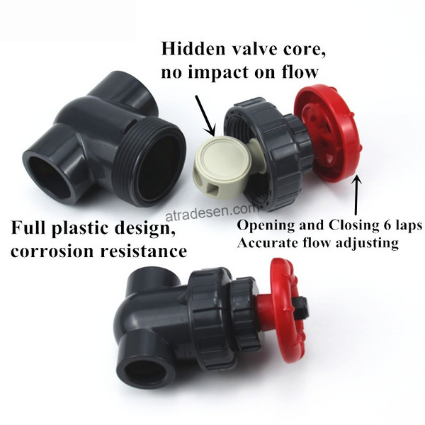 Premium UPVC Gate Valve (20-63mm) | Precision Handwheel Flow Control | Aquarium Micro-Adjust Sump Drain Valve